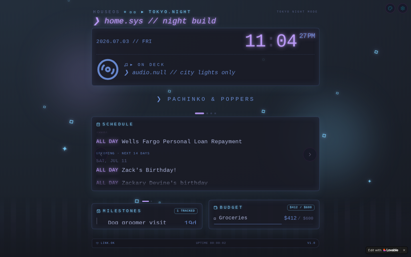 HouseOS Dashboard — landing page