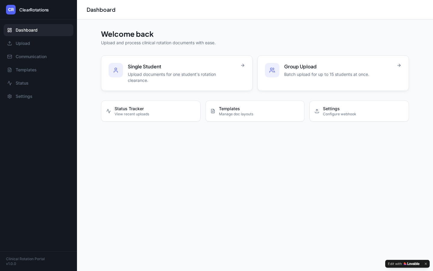 Rotation Hub — landing page