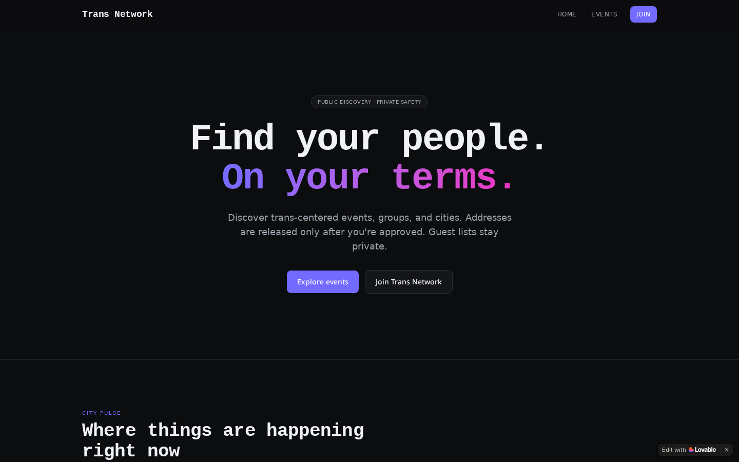 The Trans Network — landing page